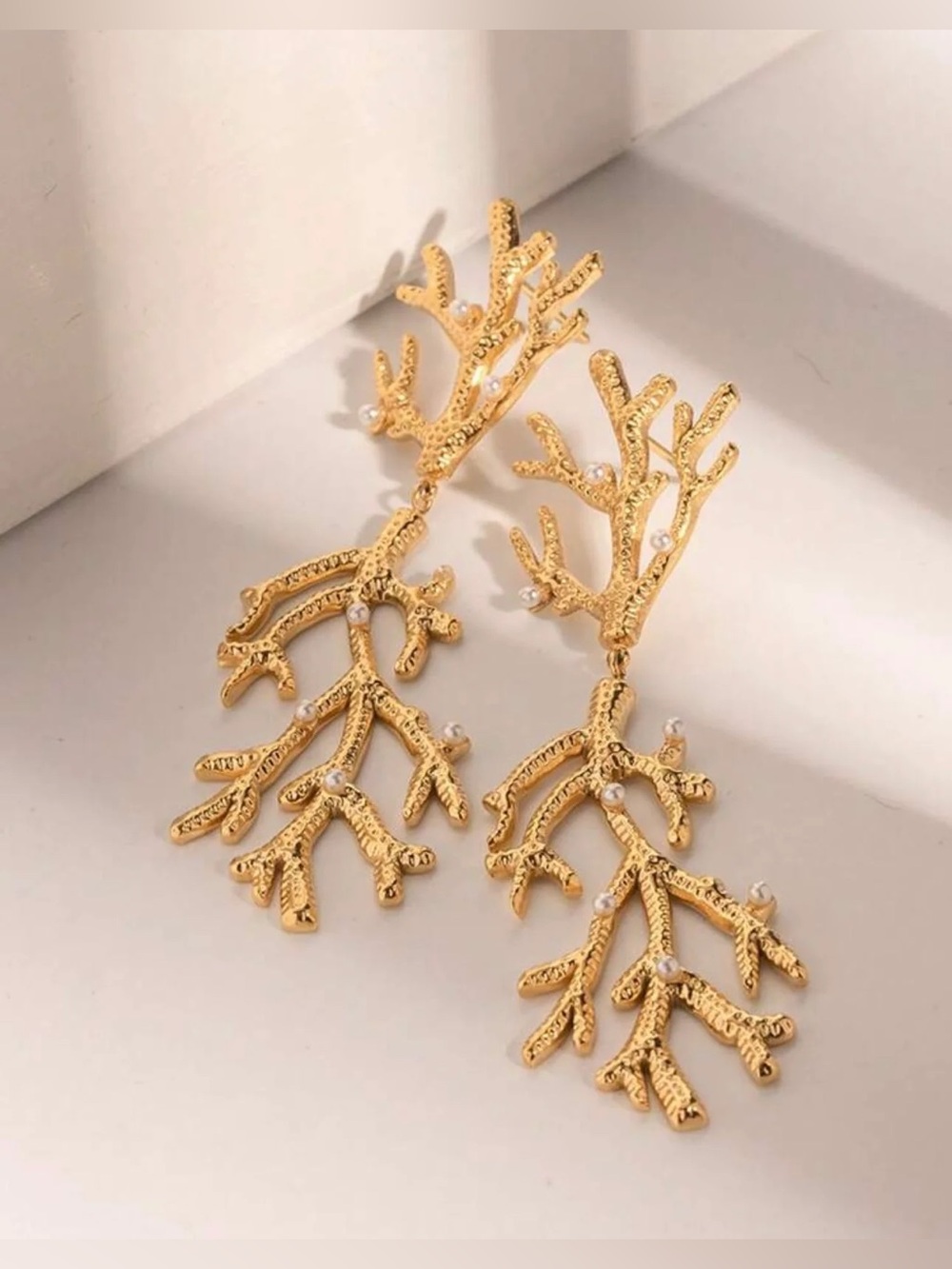 🌊 Coral Reef Statement Earrings – Gold Plated Stainless Steel 🌊